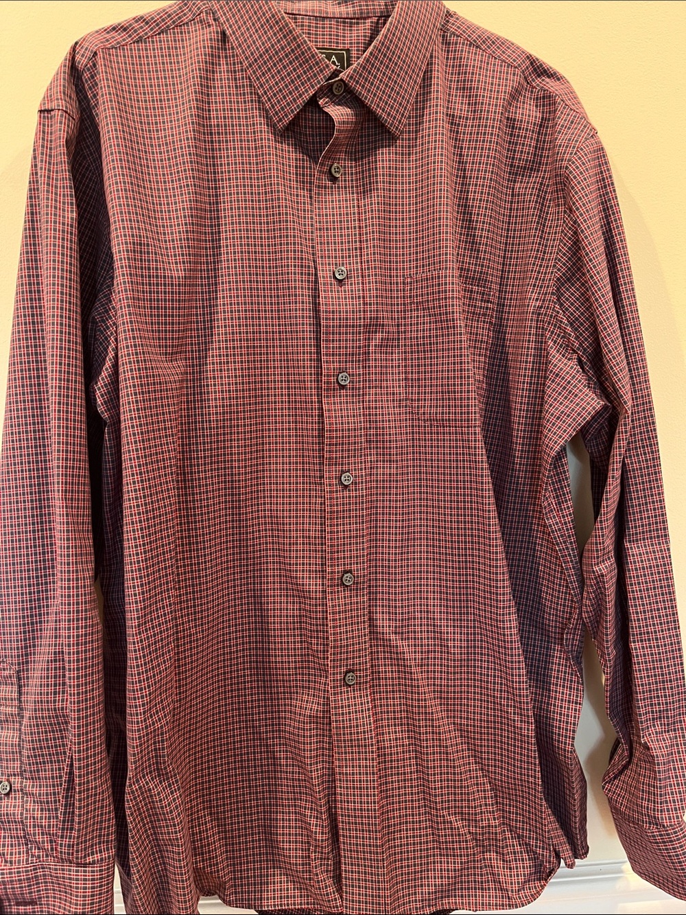 Jos. A. Bank Tailored Fit Men's Red and Black Checked Button-Down Shirt